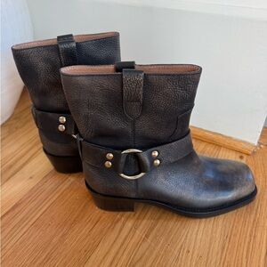 Mollini Black Brown Real Leather Moto Boots Size 39